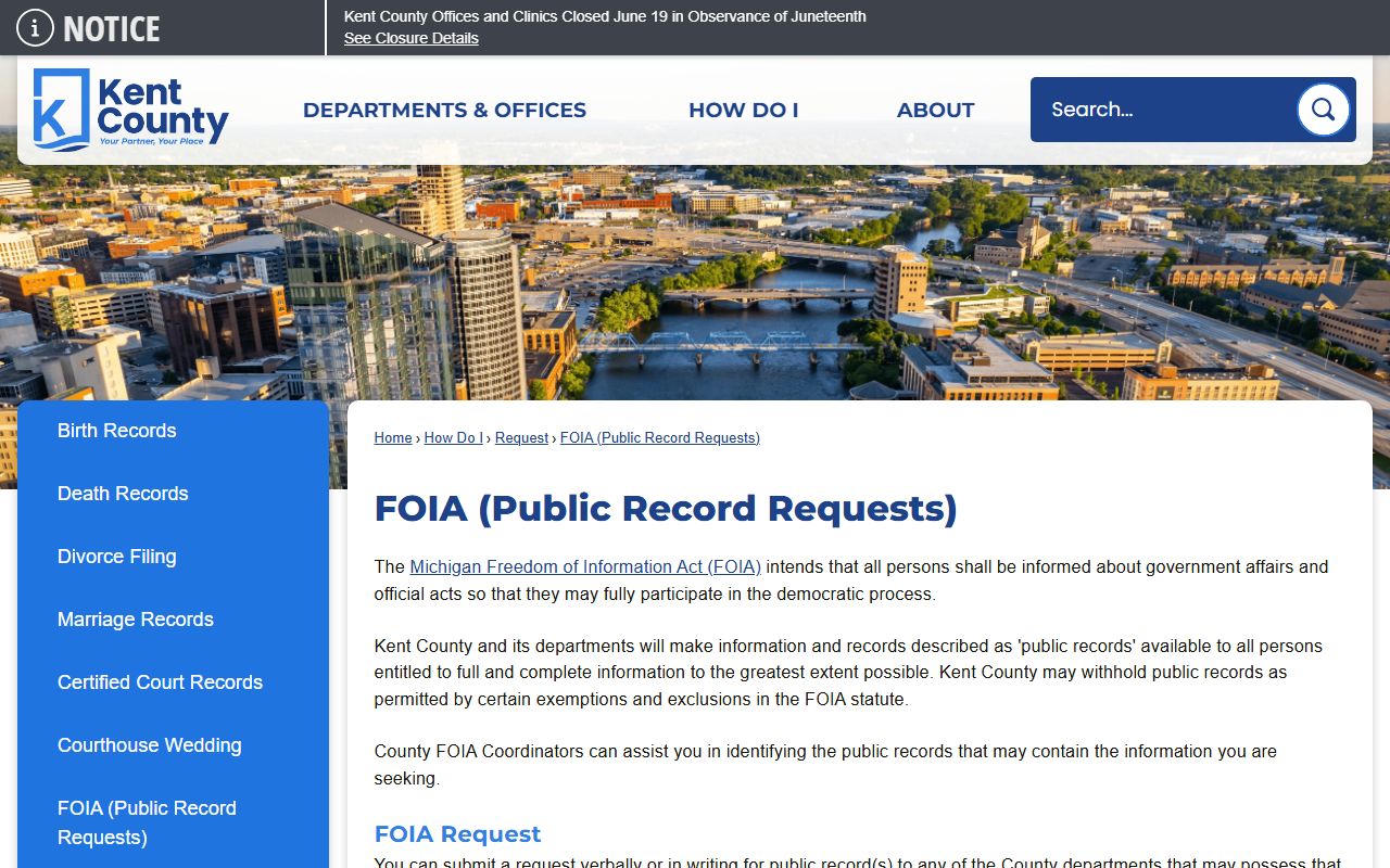 Kent County booking photos FOIA request instructions