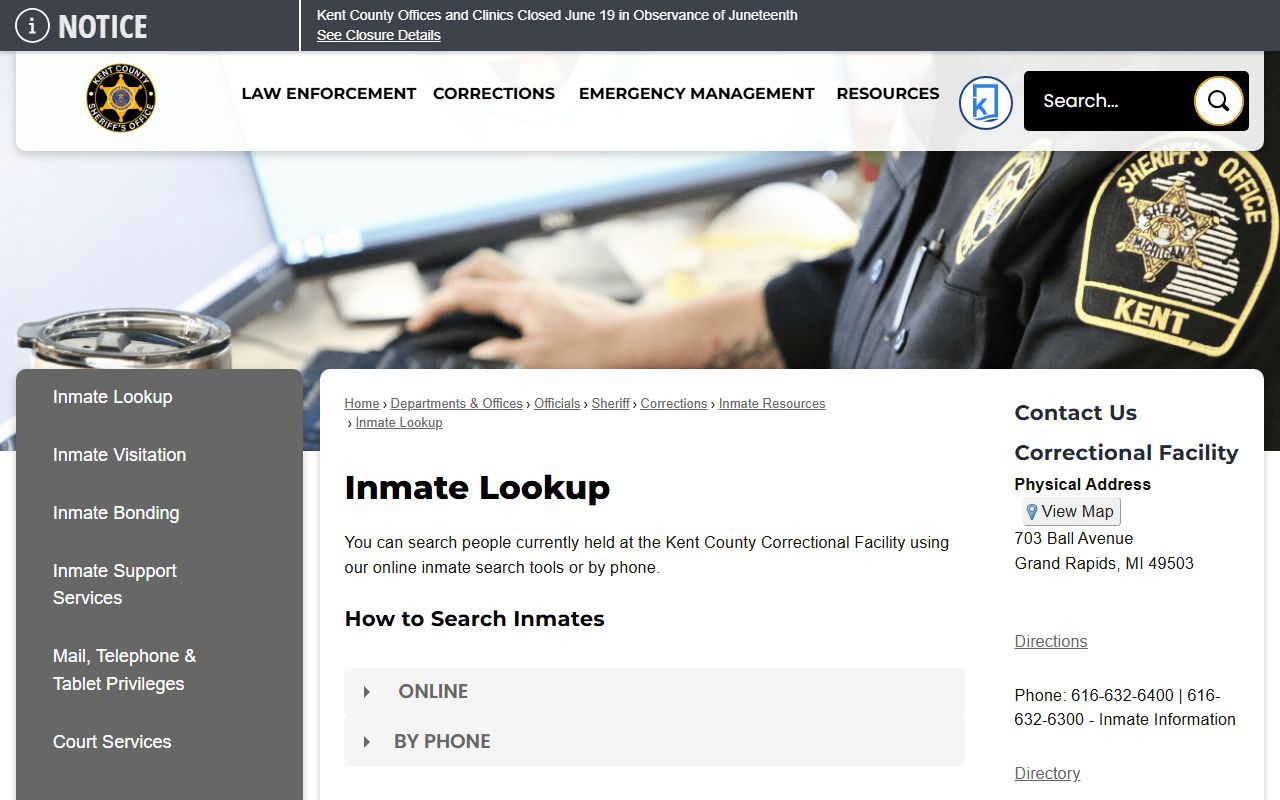 Kent County inmate records official inmate lookup page